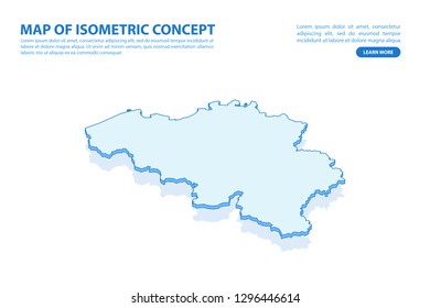 Vector modern isometric concept greeting Card map of Belgium on blue background illustration eps 10.