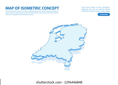 Vector modern isometric concept greeting Card map of Netherlands on blue background illustration eps 10.