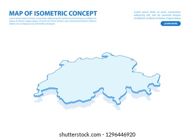 Vector modern isometric concept greeting Card map of Switzerland on blue background illustration eps 10.