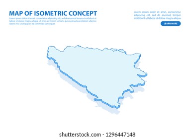 Vector modern isometric concept greeting Card map of Bosnia and Herzegovina on blue background illustration eps 10.