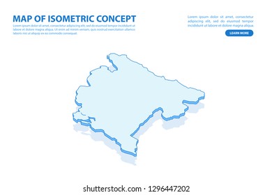 Vector modern isometric concept greeting Card map of Montenegro on blue background illustration eps 10.