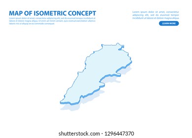 Vector modern isometric concept greeting Card map of Lebanon on blue background illustration eps 10.