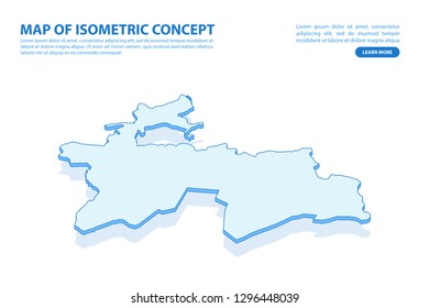 Vector modern isometric concept greeting Card map of Tajikistan on blue background illustration eps 10.