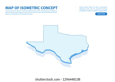 Vector modern isometric concept greeting Card map of Texas on blue background illustration eps 10.