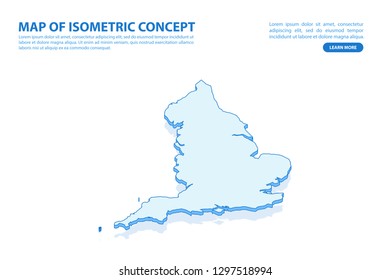 Vector modern isometric concept greeting Card map of England on blue background illustration eps 10.