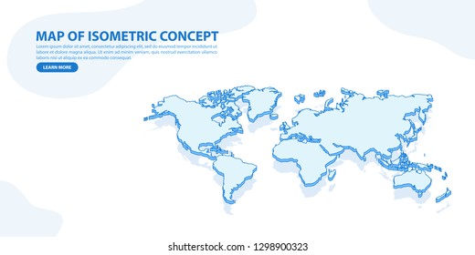 Vector modern isometric concept greeting Card map of World on blue background illustration eps 10.