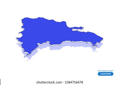 Vector modern isometric concept greeting Card map of Dominican Republic on blue background illustration eps 10.