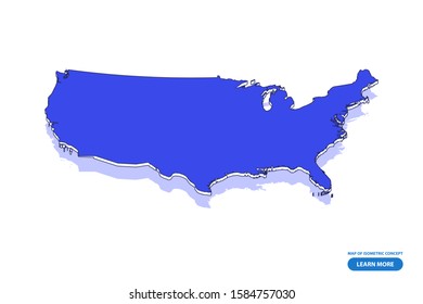 Vector modern isometric concept greeting Card map of United States of America on blue background illustration eps 10.