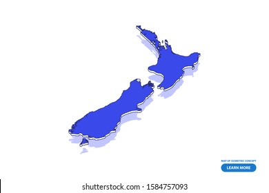 Vector modern isometric concept greeting Card map of New Zealand on blue background illustration eps 10.