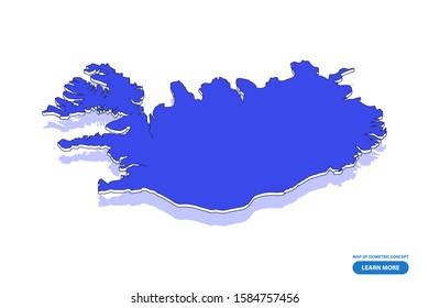 Vector modern isometric concept greeting Card map of Iceland on blue background illustration eps 10.