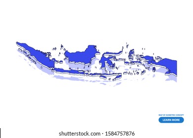 Vector modern isometric concept greeting Card map of Indonesia on blue background illustration eps 10.