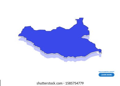 Vector modern isometric concept greeting Card map of South Sudan on blue background illustration eps 10.