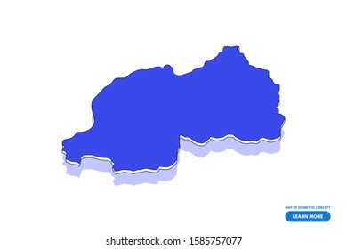 Vector modern isometric concept greeting Card map of Rwanda on blue background illustration eps 10.