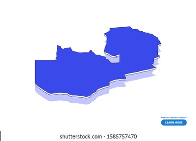 Vector modern isometric concept greeting Card map of Zambia on blue background illustration eps 10.