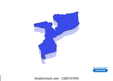 Vector modern isometric concept greeting Card map of Mozambique on blue background illustration eps 10.