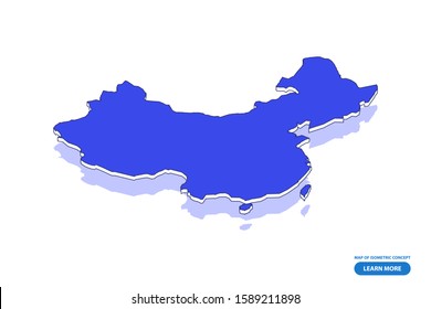 Vector modern isometric concept greeting Card map of China on blue background illustration eps 10.