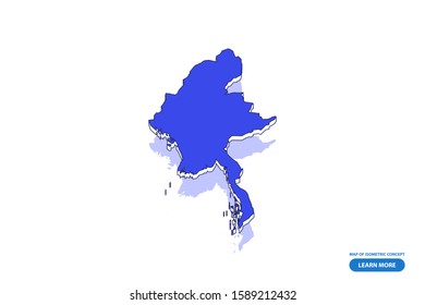 Vector modern isometric concept greeting Card map of Myanmar on blue background illustration eps 10.