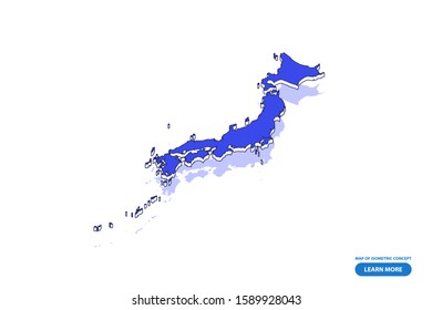Vector modern isometric concept greeting Card map of Japan on blue background illustration eps 10.