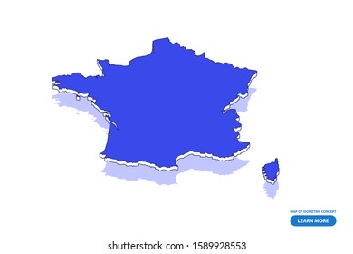 Vector modern isometric concept greeting Card map of France on blue background illustration eps 10.