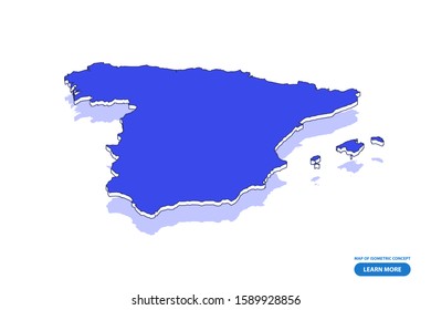Vector modern isometric concept greeting Card map of Spain on blue background illustration eps 10.