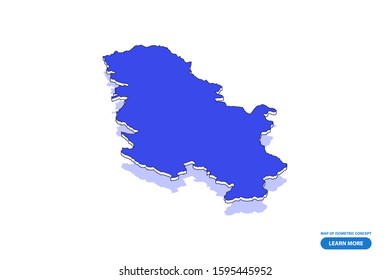 Vector modern isometric concept greeting Card map of Serbia on blue background illustration eps 10.