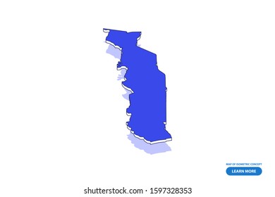 Vector modern isometric concept greeting Card map of Togo on blue background illustration eps 10.