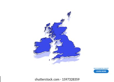 Vector modern isometric concept greeting Card map of United kingdom on blue background illustration eps 10.