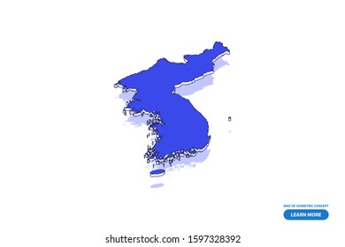 Vector modern isometric concept greeting Card map of Korea on blue background illustration eps 10.