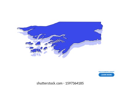 Vector modern isometric concept greeting Card map of Guinea Bissau on blue background illustration eps 10.