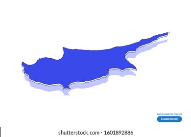 Vector modern isometric concept greeting Card map of Cyprus on blue background illustration eps 10.