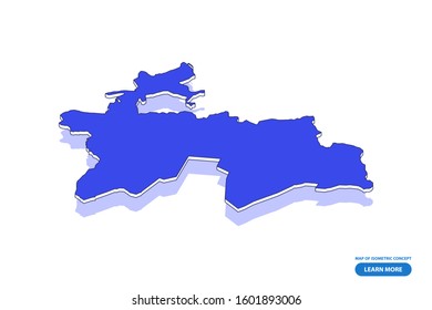 Vector modern isometric concept greeting Card map of Tajikistan on blue background illustration eps 10.