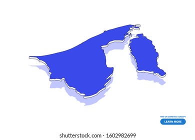 Vector modern isometric concept greeting Card map of Brunei on blue background illustration eps 10.