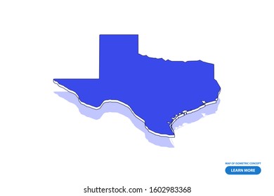 Vector modern isometric concept greeting Card map of Texas on blue background illustration eps 10.