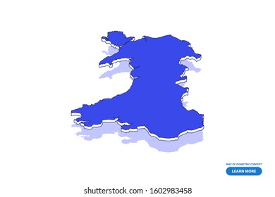 Vector modern isometric concept greeting Card map of Wales on blue background illustration eps 10.