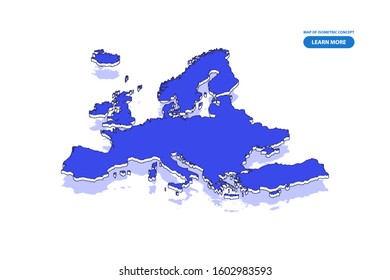 Vector modern isometric concept greeting Card map of Europe on blue background illustration eps 10.
