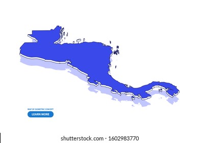 Vector modern isometric concept greeting Card map of Central America on blue background illustration eps 10.