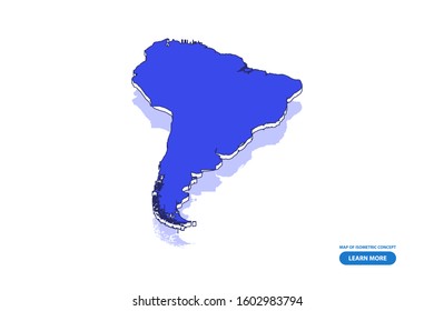 Vector modern isometric concept greeting Card map of South America on blue background illustration eps 10.