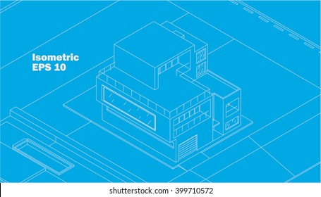 Vector modern isometric house outline. schematic design