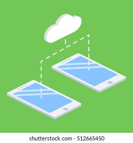 Vector modern isometric smartphone with bubble speech on green background