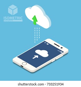 Vector modern isometric smartphone with cloud technology