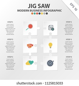 Vector of modern Jig Saw Infographic template, Business template for presentation, element of target, Illustration, flowchart, layout, Creative infographic Idea concept, content.  