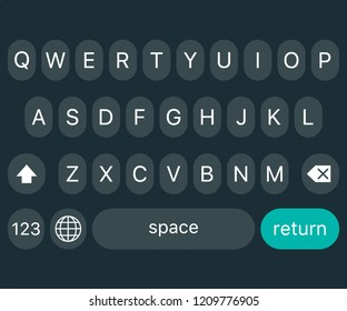 Vector modern keyboard of smartphone, alphabet buttons. Vector stock illustration.