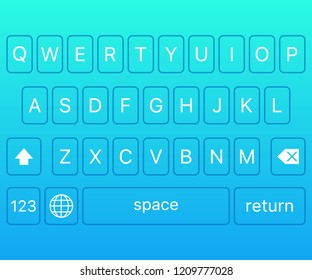Vector modern keyboard of smartphone, alphabet buttons. Vector stock illustration.