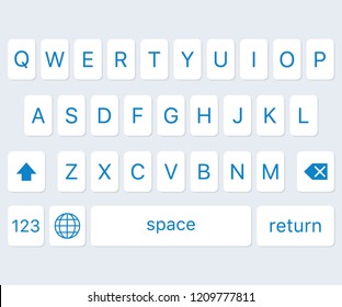 Vector modern keyboard of smartphone, alphabet buttons. Vector stock illustration.