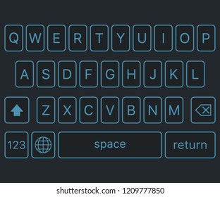 Vector modern keyboard of smartphone, alphabet buttons. Vector stock illustration.