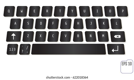 Vector modern keyboard of smartphone, alphabet buttons. 