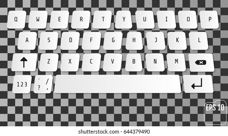 Vector modern keyboard of smartphone, alphabet buttons. 