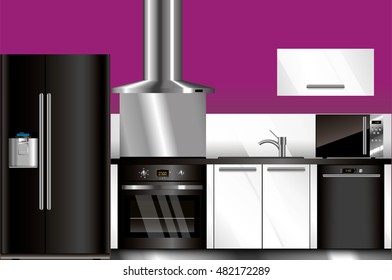 Vector modern kitchen in black and white colors
