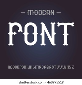 Vector modern label font, elegant alphabet on minimal dark background. 