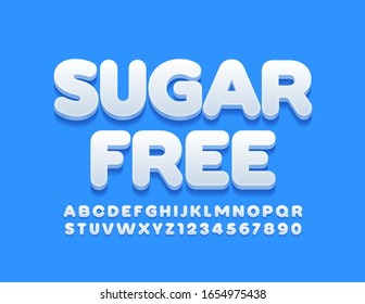 Vector modern label Sugar Free. White trendy Font. 3D Alphabet Letters and Numbers